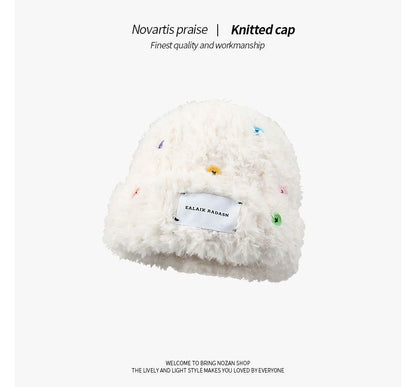 Plain Applique Fluffy Beanie