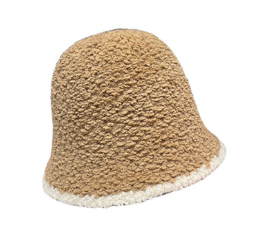 Contrast Trim Faux Shearling Bucket Hat