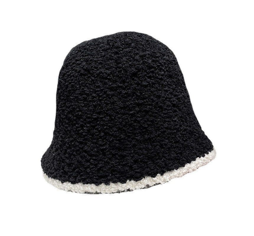 Contrast Trim Faux Shearling Bucket Hat