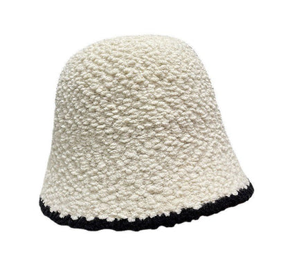 Contrast Trim Faux Shearling Bucket Hat