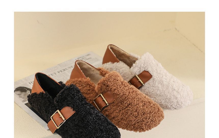 Round Toe Buckled Fleece Slip Ons