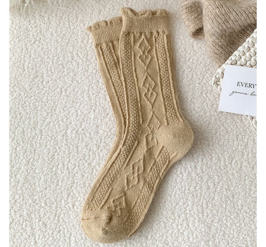 Plain Cable Knit Short Socks Set