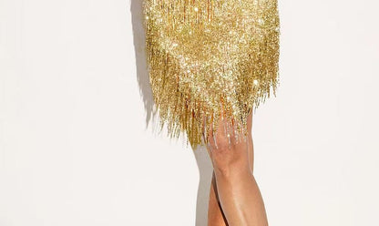 Sleeveless Scoop Neck Glitter Fringe Mini Sheath Cocktail Dress