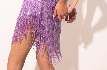 Sleeveless Scoop Neck Glitter Fringe Mini Sheath Cocktail Dress