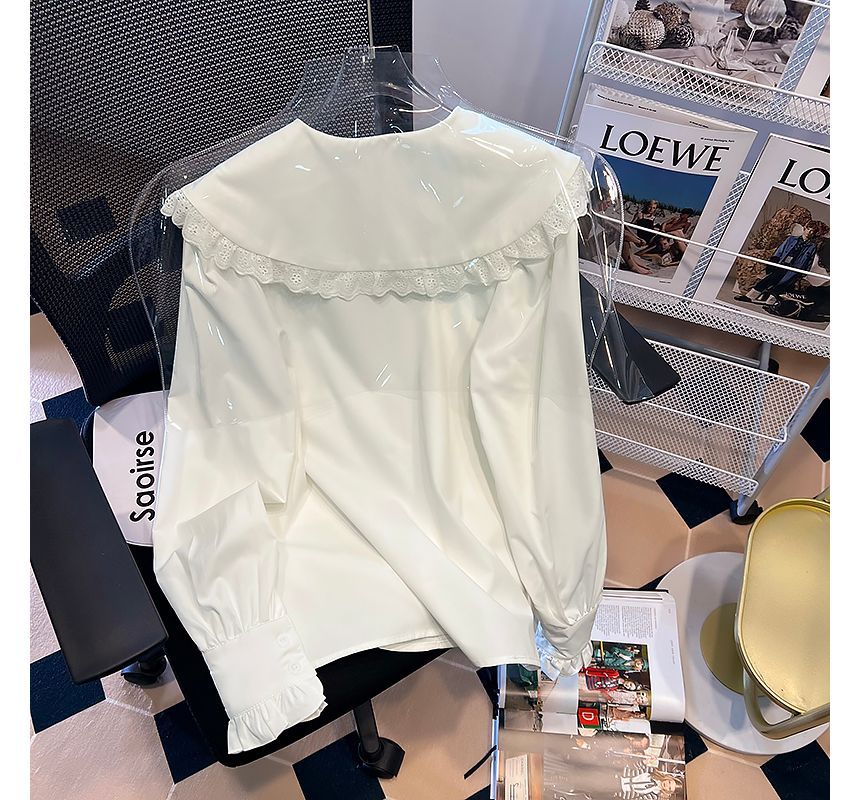 Puff-Sleeve Lace-Trim Blouse