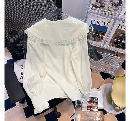 Puff-Sleeve Lace-Trim Blouse