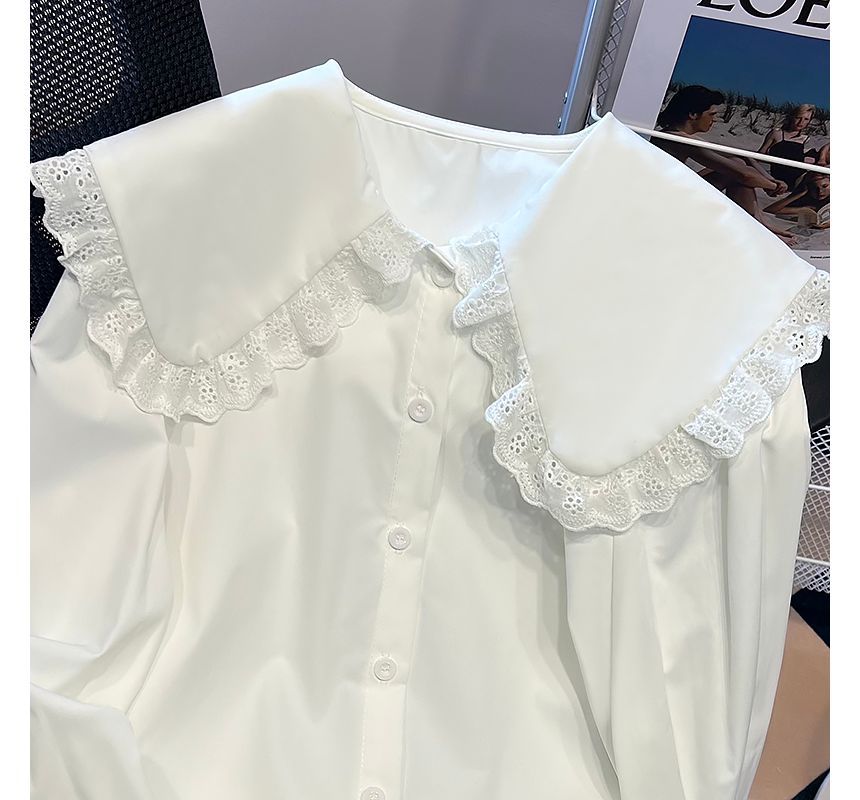 Puff-Sleeve Lace-Trim Blouse
