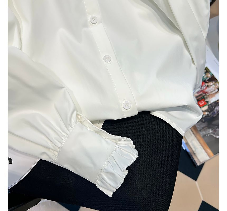 Puff-Sleeve Lace-Trim Blouse