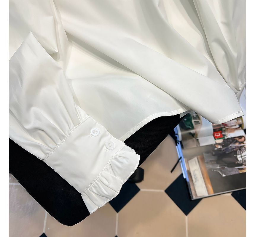 Puff-Sleeve Lace-Trim Blouse
