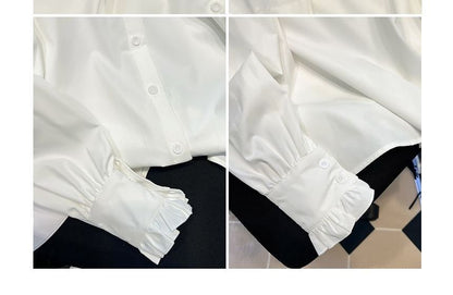 Puff-Sleeve Lace-Trim Blouse