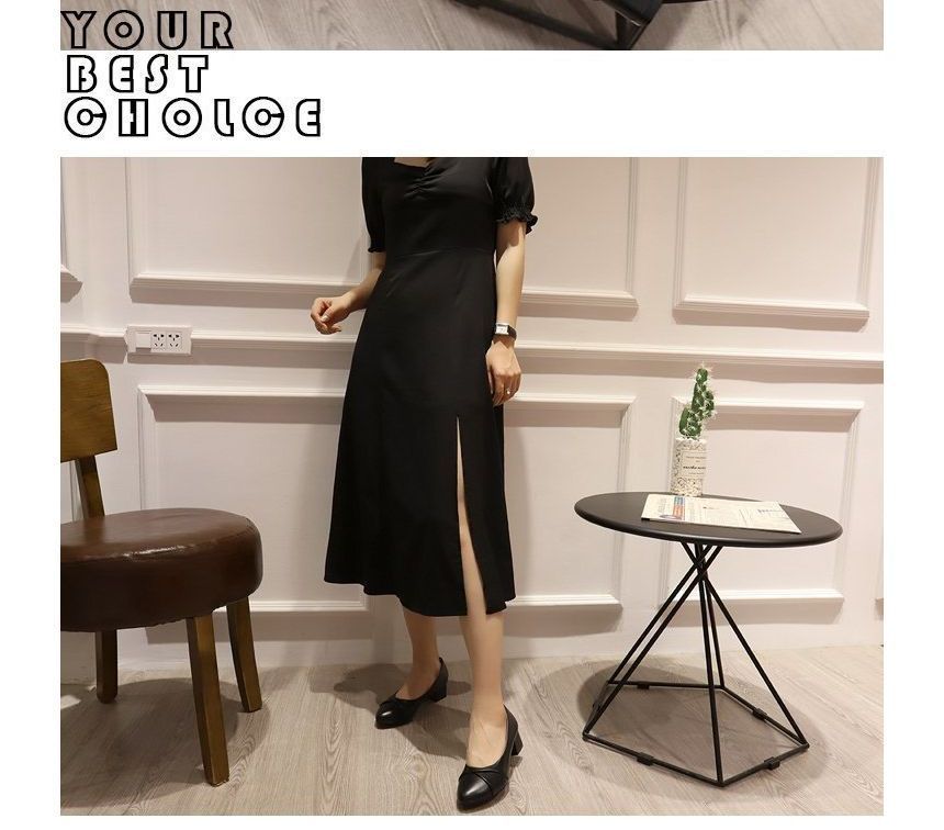 Faux Leather Chunky Heel Pumps