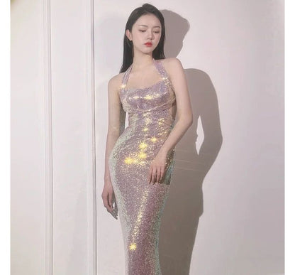 Halter Sequin Evening Mermaid Gown