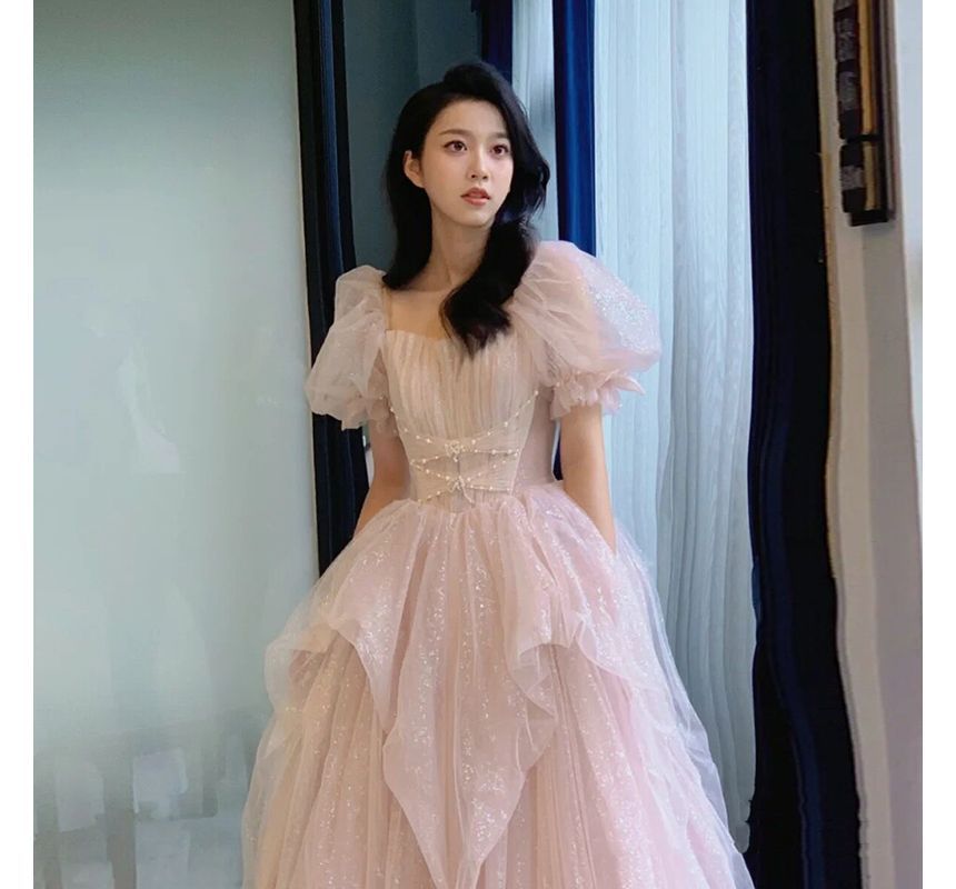 Evening Ball Gown Puff-Sleeve