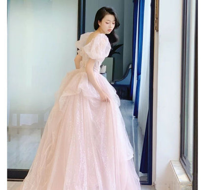 Evening Ball Gown Puff-Sleeve