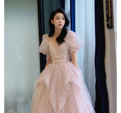 Evening Ball Gown Puff-Sleeve