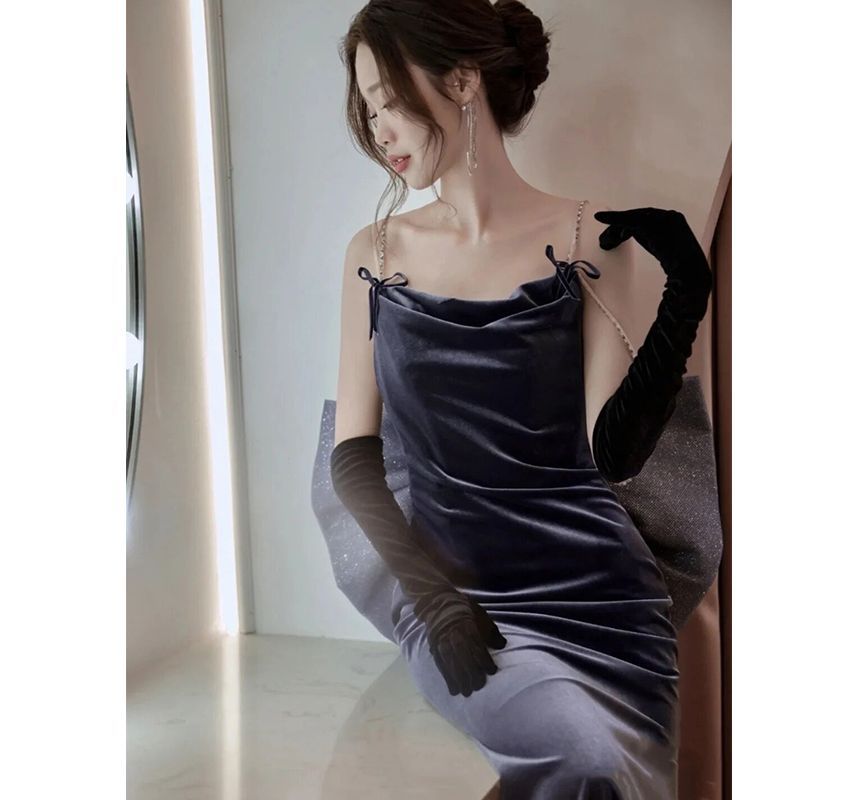 Evening Strap Bow Spaghetti Gown Backless A-Line