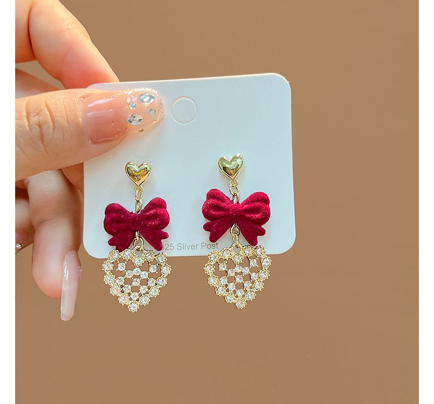 Flocking Bow Alloy Dangle Earring