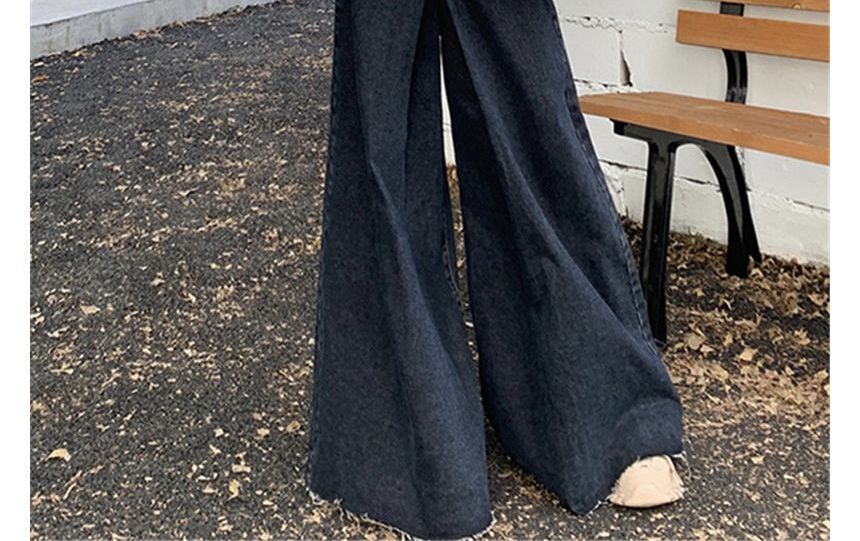 High Waist Washed Fray Hem Maxi Denim Skirt