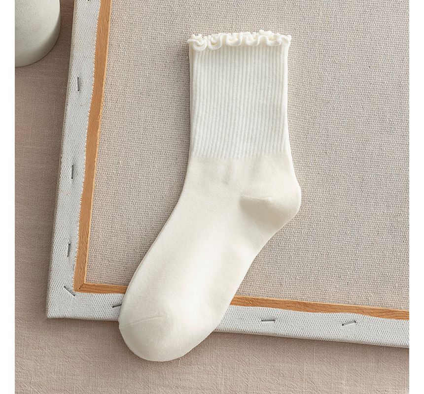 Frill Trim Plain Socks Set