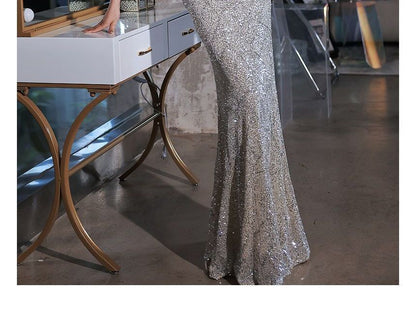 Mermaid Sequined Evening Sleeveless Gown V-Neck