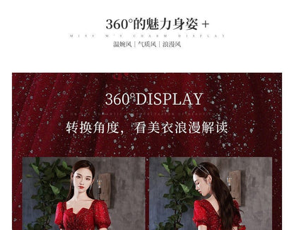 Sequined Gown Short-Sleeve A-Line Evening Notched