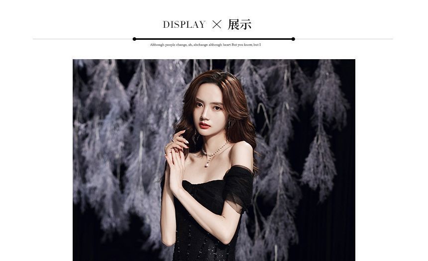 Gown Mesh Square Evening Neck Short-Sleeve