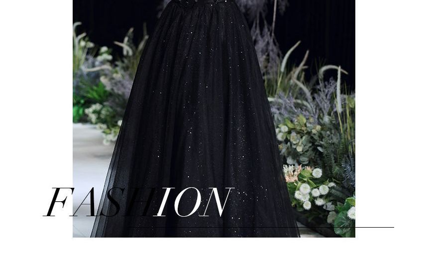 Short-Sleeve Square Neck Mesh Evening Gown