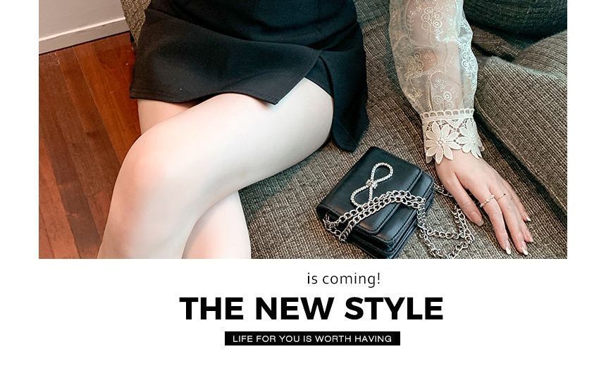 Mock-Neck Pearl-Accent Lace-Trim Chiffon Blouse
