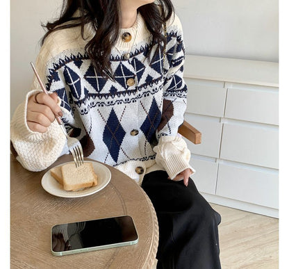 Pattern Loose-Fit Cardigan