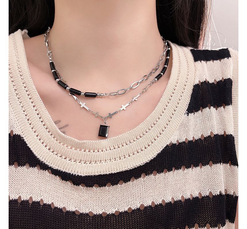 Rhinestone Layered Crisscross Necklace