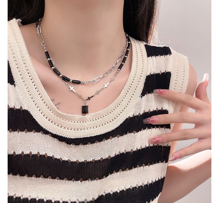 Rhinestone Layered Crisscross Necklace