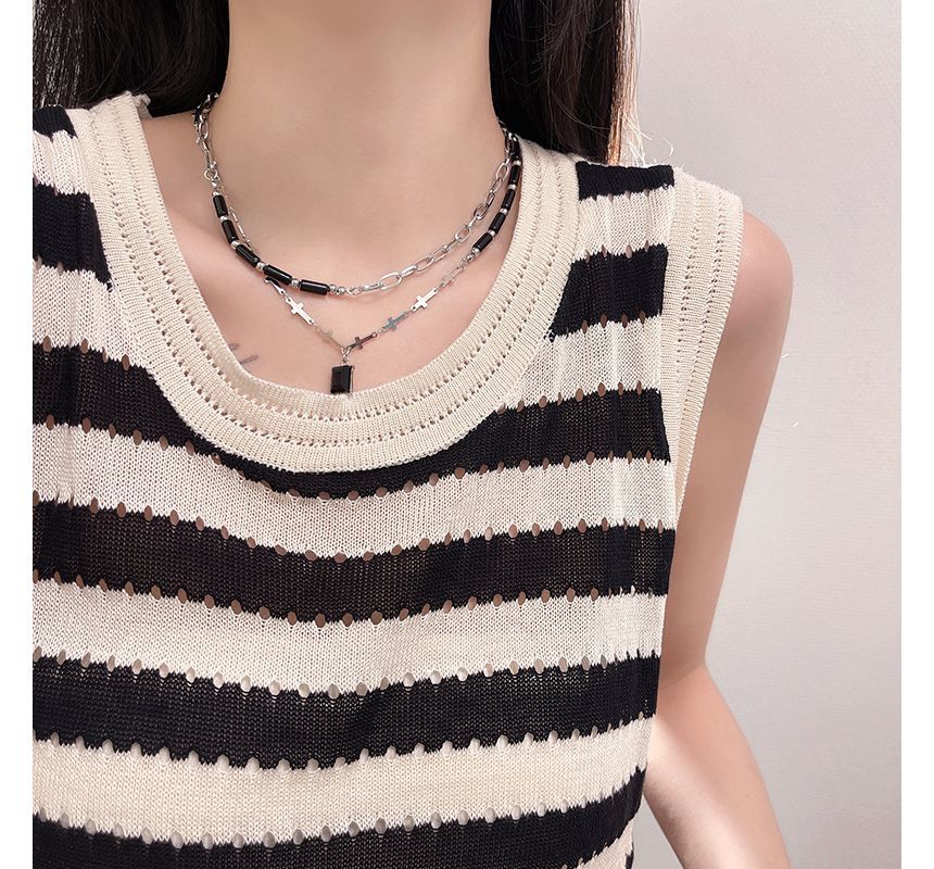 Rhinestone Layered Crisscross Necklace