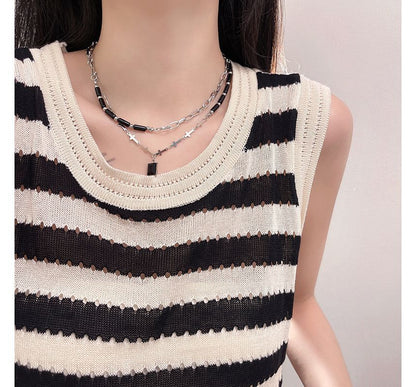 Rhinestone Layered Crisscross Necklace