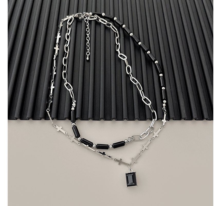 Rhinestone Layered Crisscross Necklace