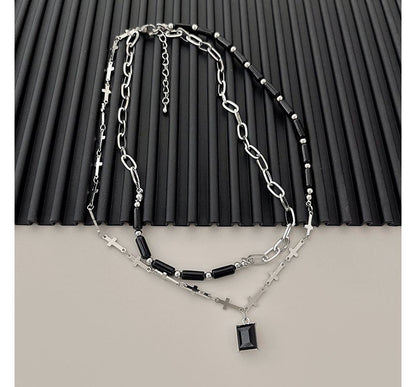 Rhinestone Layered Crisscross Necklace