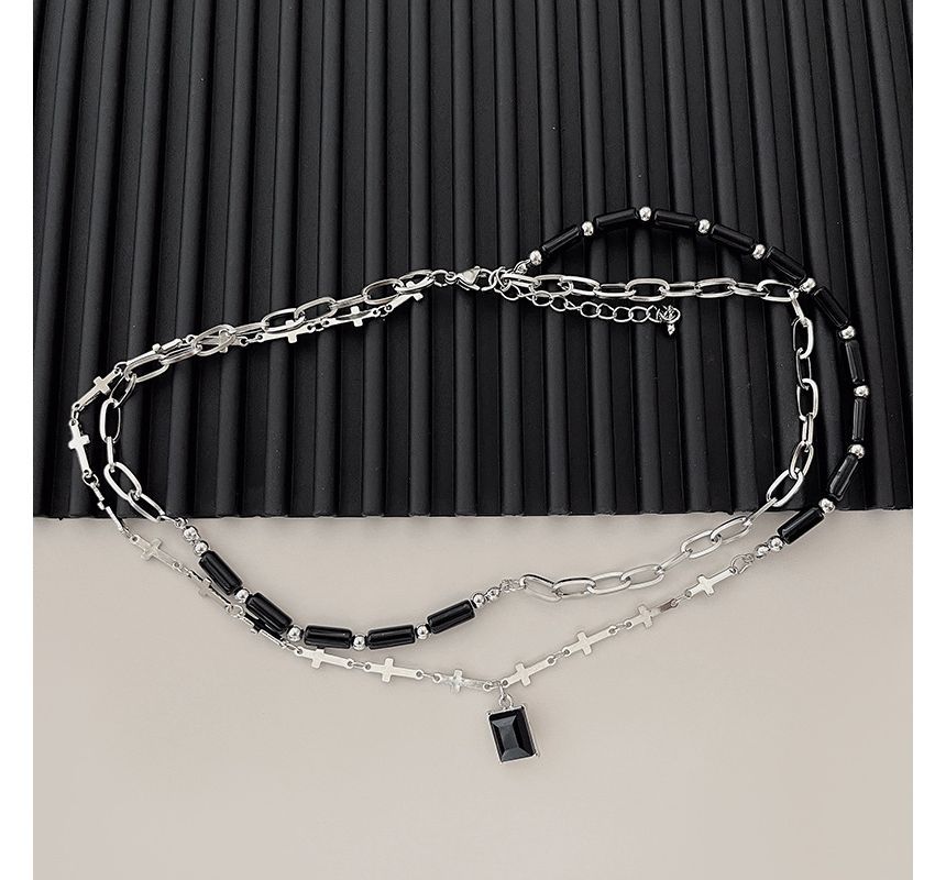 Rhinestone Layered Crisscross Necklace