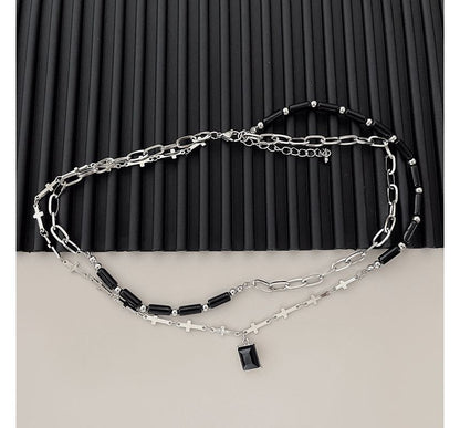 Rhinestone Layered Crisscross Necklace