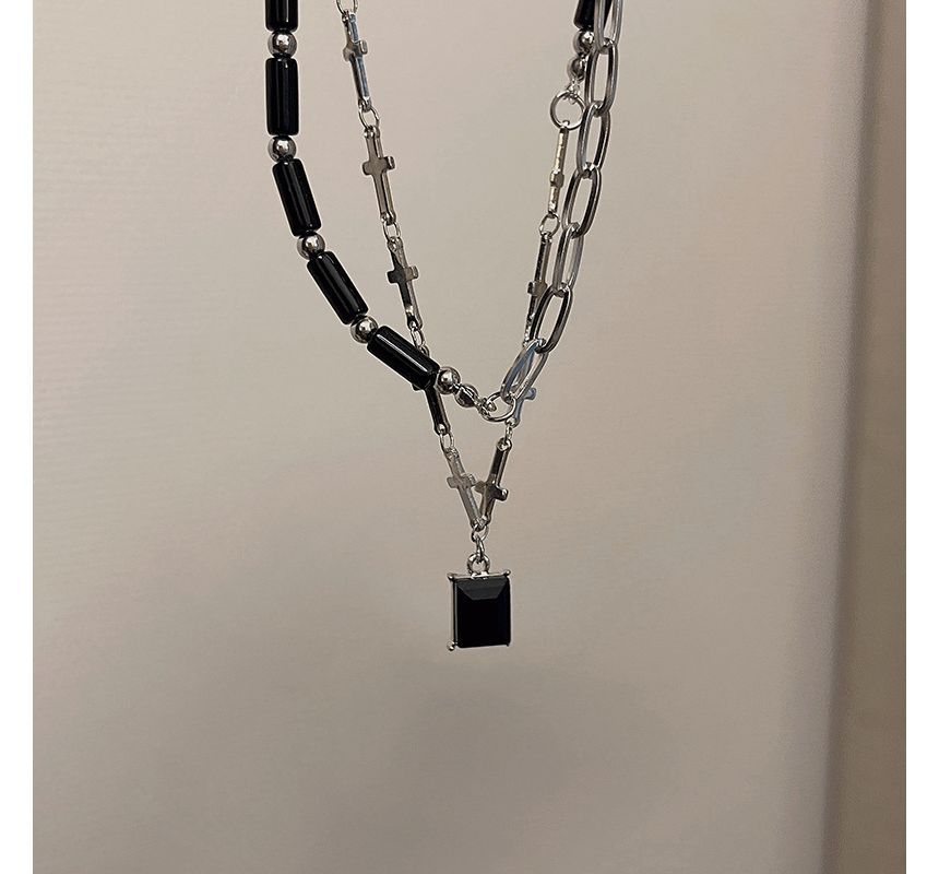 Rhinestone Layered Crisscross Necklace
