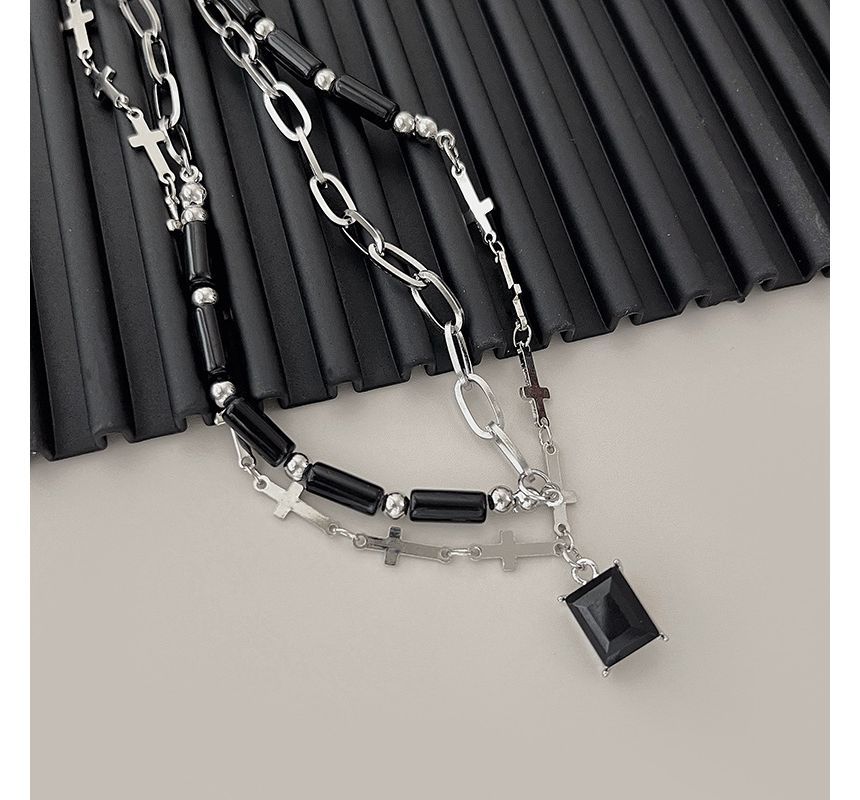 Rhinestone Layered Crisscross Necklace