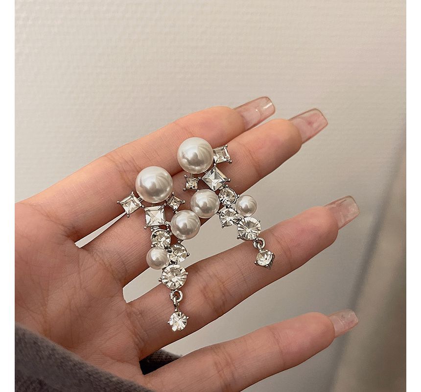 Pearl Drop Earring Rhinestone Faux