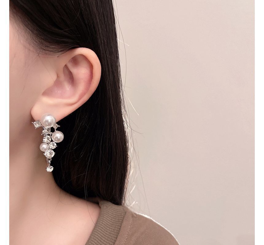 Pearl Drop Earring Rhinestone Faux