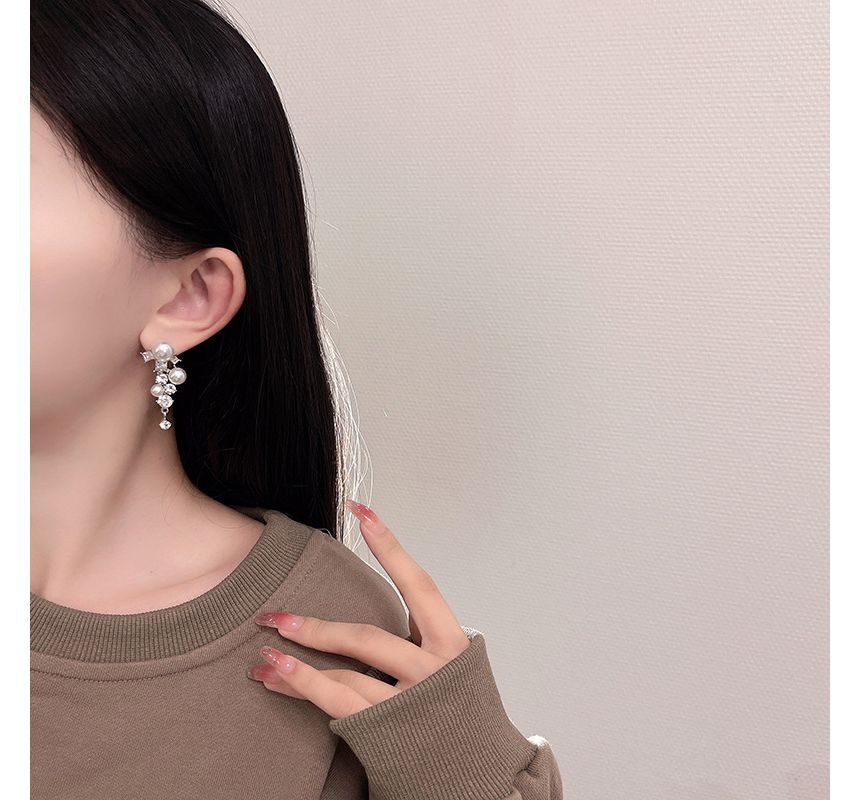 Pearl Drop Earring Rhinestone Faux