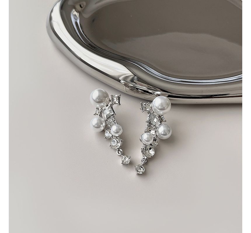 Pearl Drop Earring Rhinestone Faux