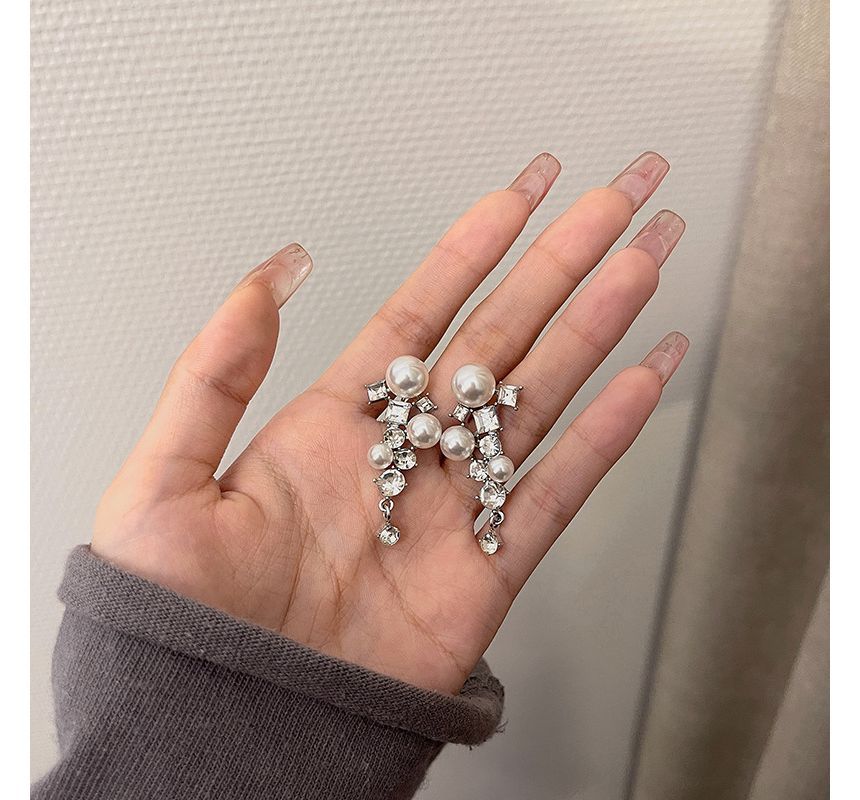 Pearl Drop Earring Rhinestone Faux