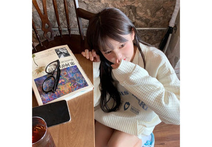 Collar Letter Embroidered Oversized Sweatshirt