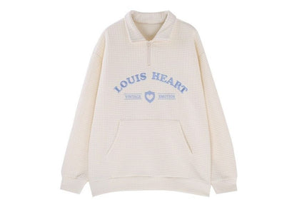 Collar Letter Embroidered Oversized Sweatshirt