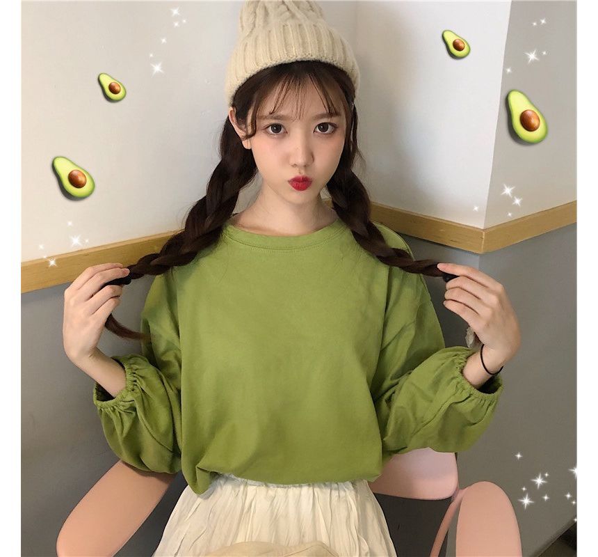 Long-Sleeve Round Neck Plain Oversized T-Shirt