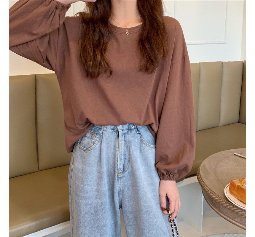 Long-Sleeve Round Neck Plain Oversized T-Shirt