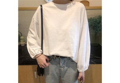 Long-Sleeve Round Neck Plain Oversized T-Shirt
