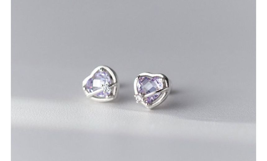 Heart Rhinestone Sterling Silver Earring